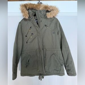 Express Olive Green Parka with Faux Fur size Large